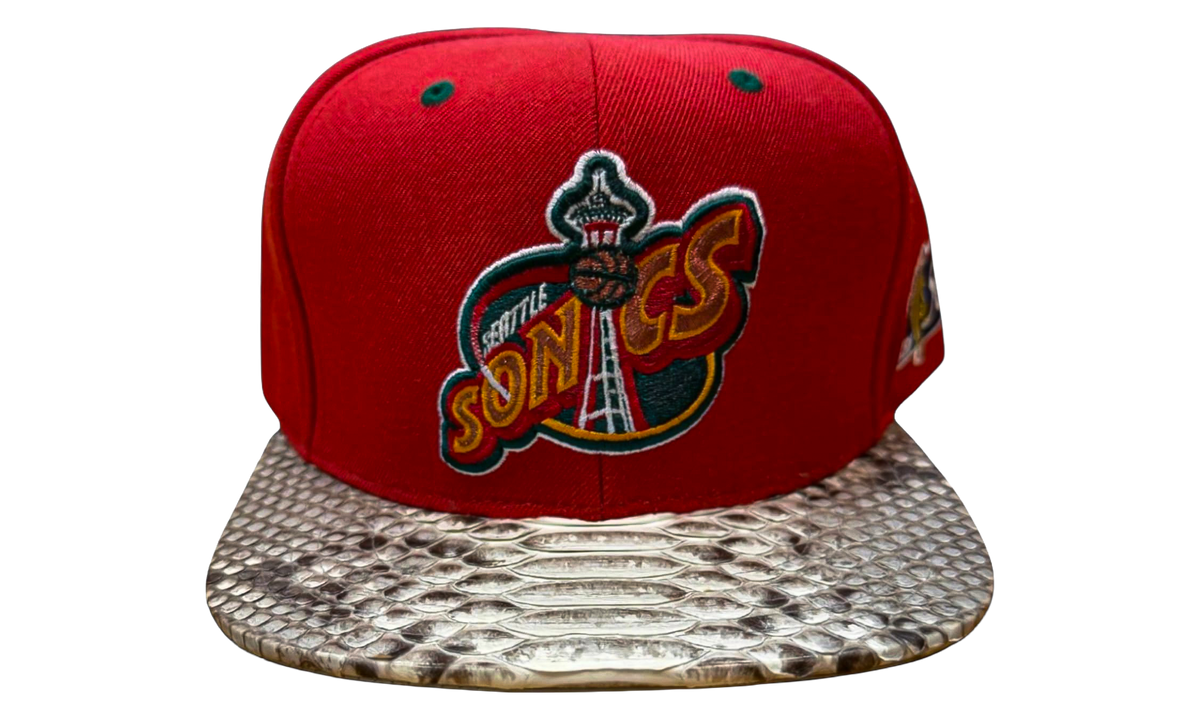 Mitchell & Ness Seattle Super Sonics Python Snapback Hat "Burgundy / Green / White" JDMNSSSPSHBGW