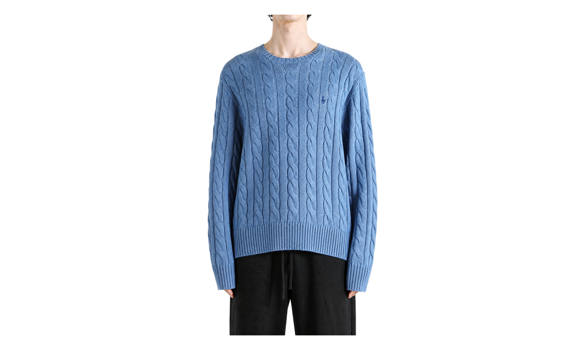 Cable-Knit Embroidered Logo Sweater "Blue Borage Heather" 710775885548