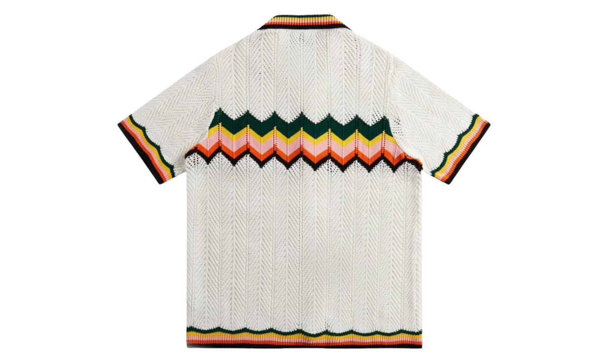 Chevron Lace Knit Short Sleeve Shirt "White / Multicolor" MS24 KW 649 01