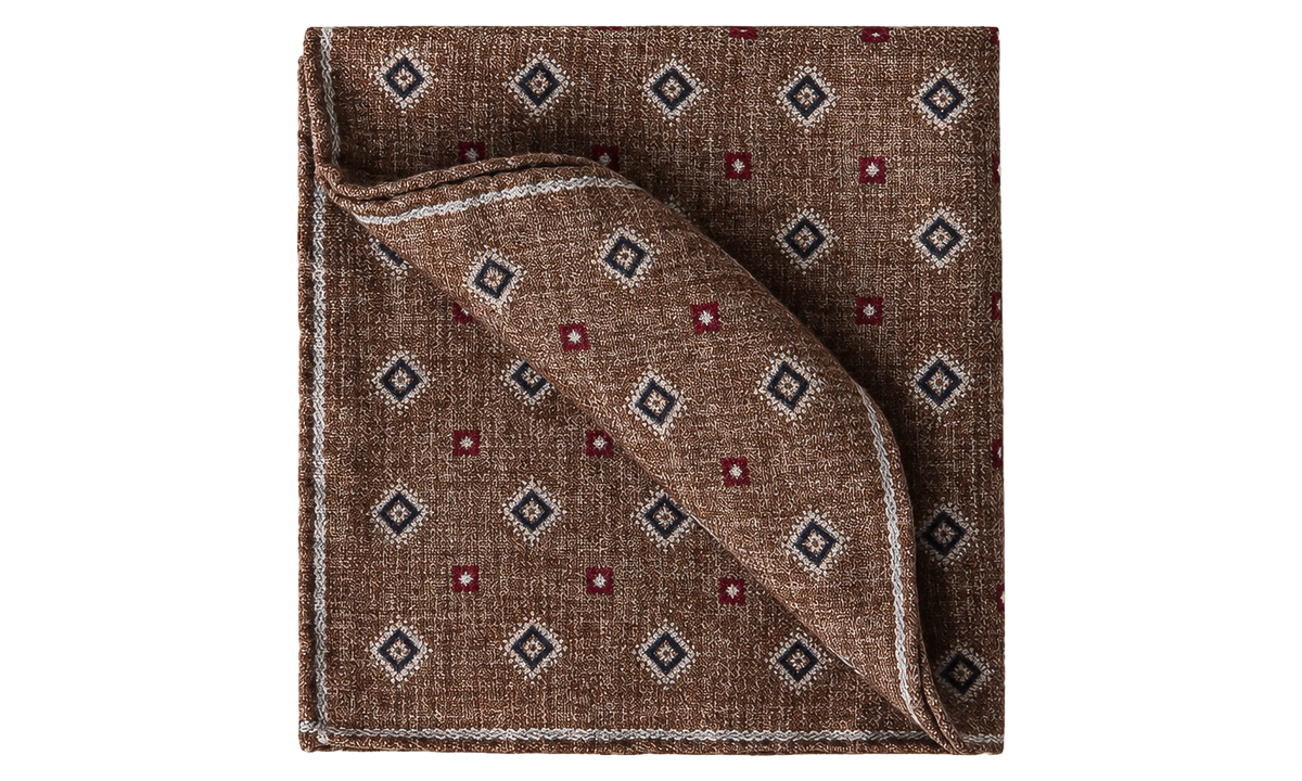 Silk Patterned Pocket Square "Brown Red" BRUN2686