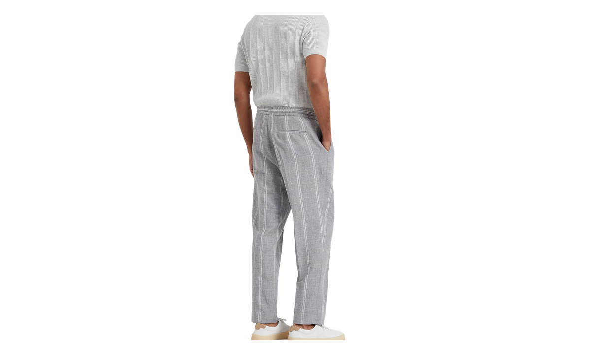 Linen Wool Blend Striped Trousers "Grey" BRUN2947