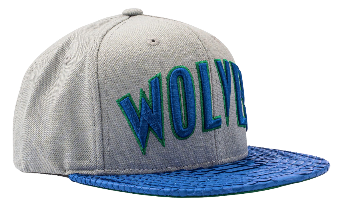 Mitchell & Ness Minnesota Timberwolves Python Snapback Hat "Grey / Blue / Green" JDMNMWPSHGBG