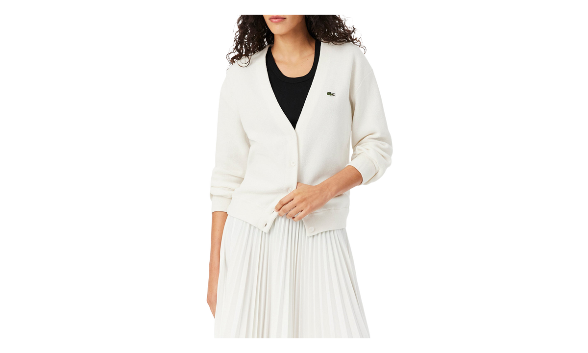 V-Neck Moss Stitch Cotton Cardigan "White" AF4143-51-70V