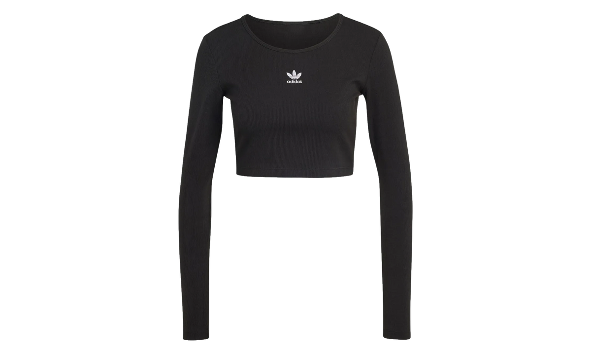 Essentials Ribbed Crop Long Sleeve Tee WMNS "Black" IW5725