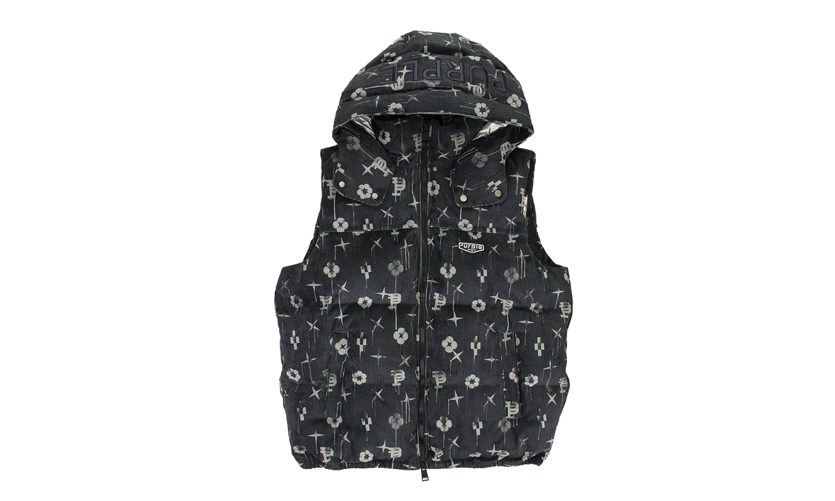 PRINTED CORDUROY PUFFER VEST "Black" P637 PCBV124