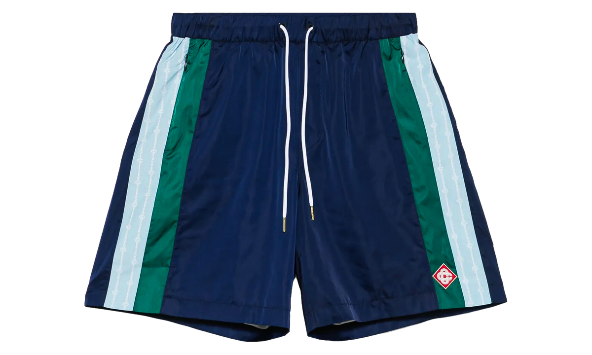 Pleated Track Shorts "Navy / Laurel Stripe" MS25 TR 273 01