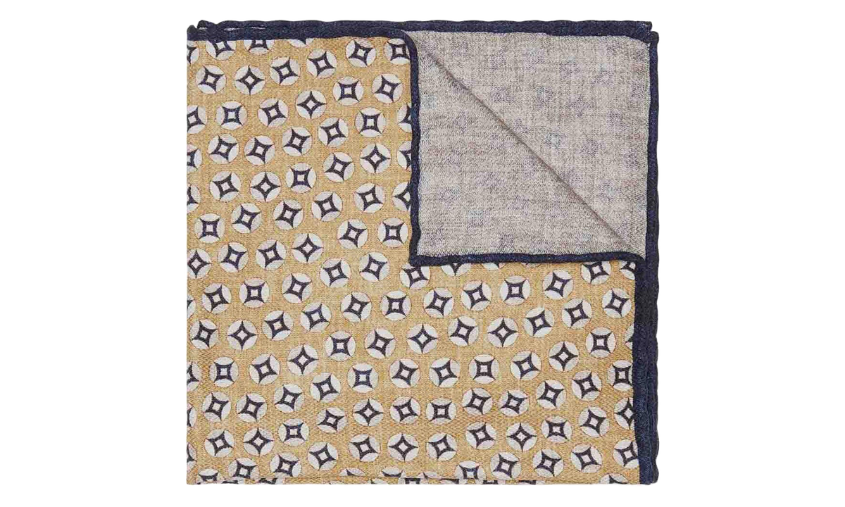 Silk Patterned Pocket Square "Cream Navy" BRUN2990