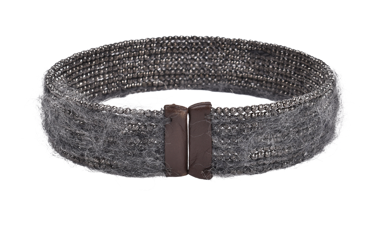 Bead And Wool Choker Necklace WMNS "Gun Powder" BRUN2660