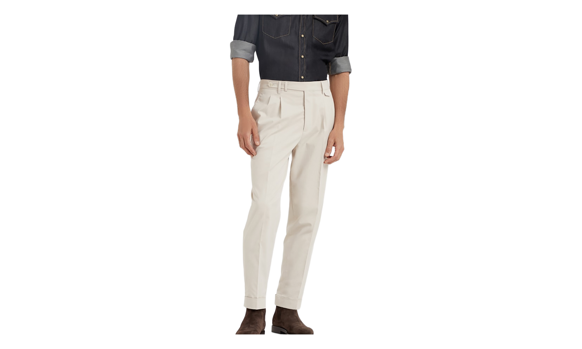 Cotton Wool Blend Pleated Trousers "Flax Seeds" BRUN2919