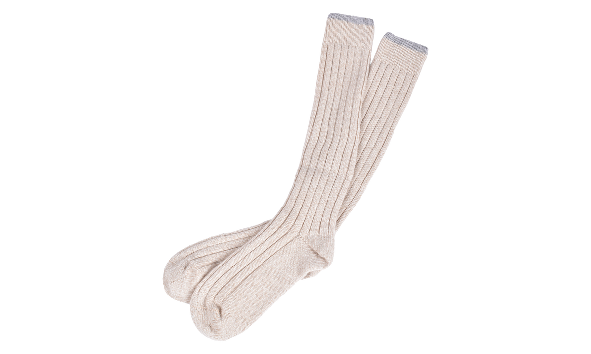 Two Tone Ribbed Knee High Socks "Beige" BRUN2609