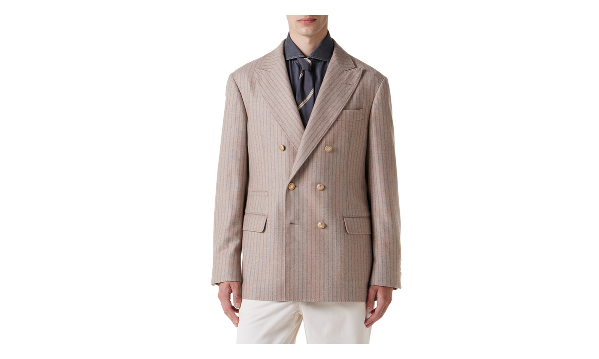 Double-Breasted Wool Silk Blazer "Sand Grey" BRUN2988