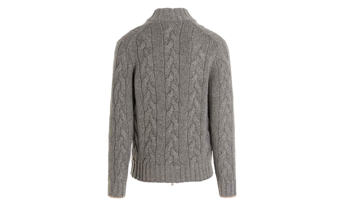 Wool Cable Knit Zip Sweater "Light Grey" BRUN2879