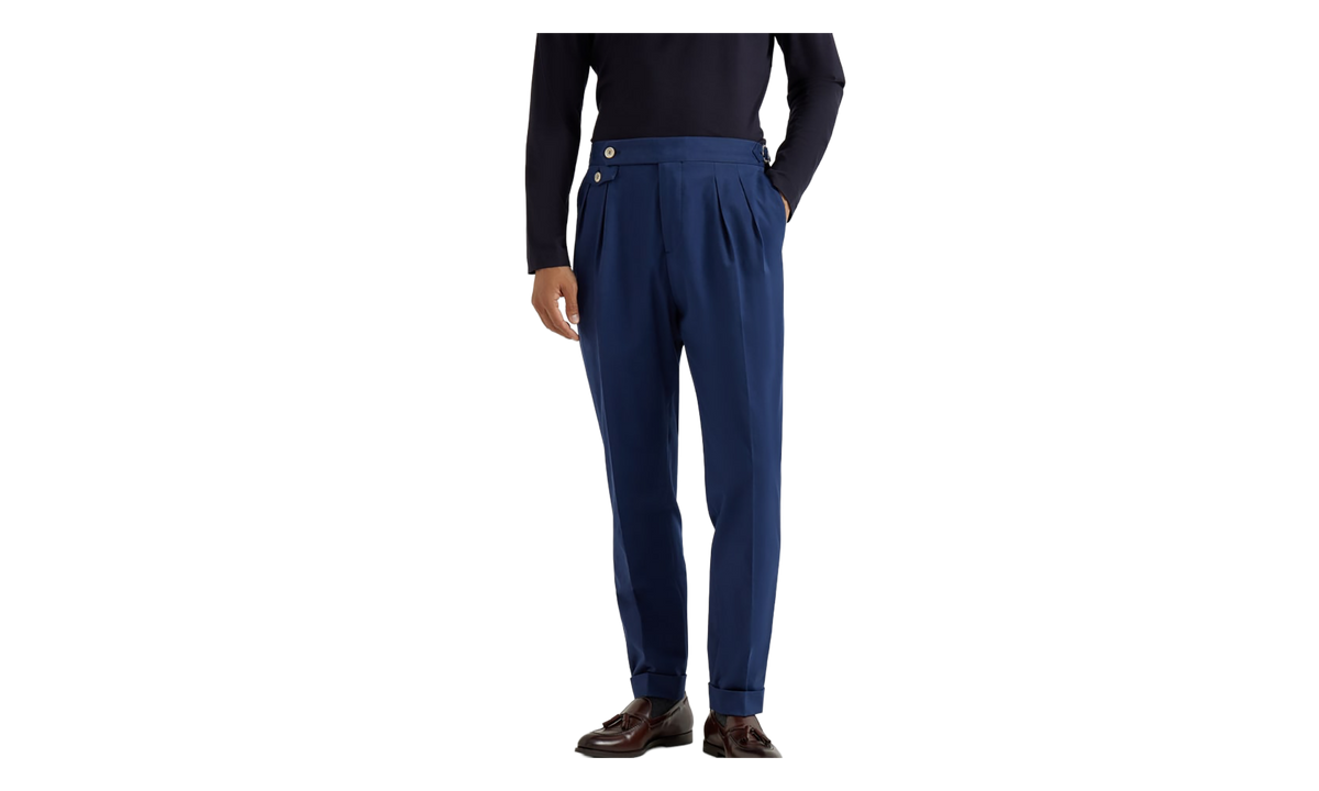 Cotton Wool Blend Pleated Trousers "Ocean" BRUN2918