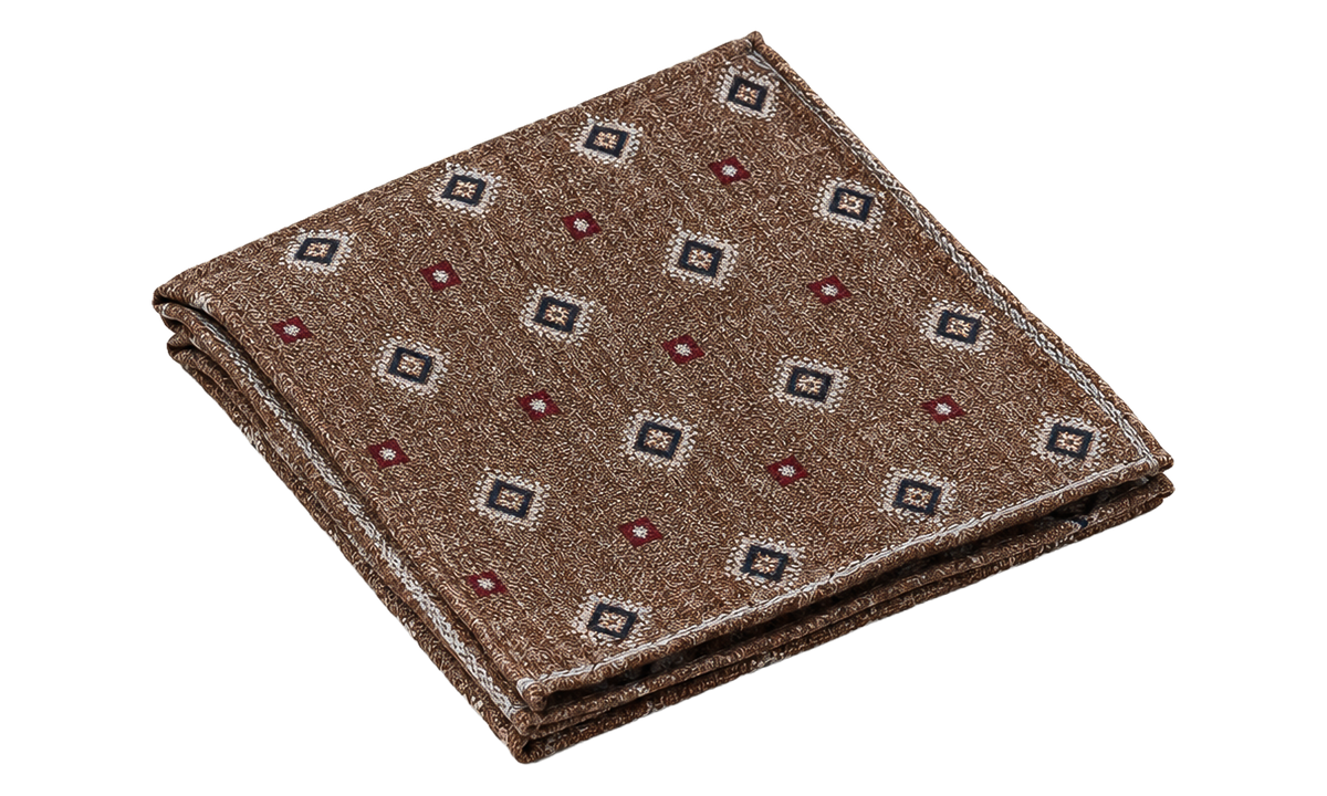 Silk Patterned Pocket Square "Brown Red" BRUN2686