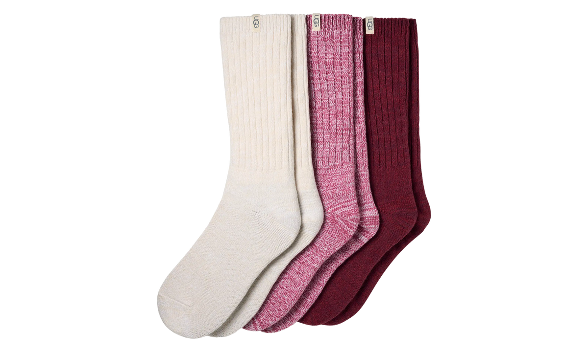 Rib Knit Slouchy Crew Socks (3-Pack) "Strawberry / Cream / Coffee Berry" 1119874 SBRR