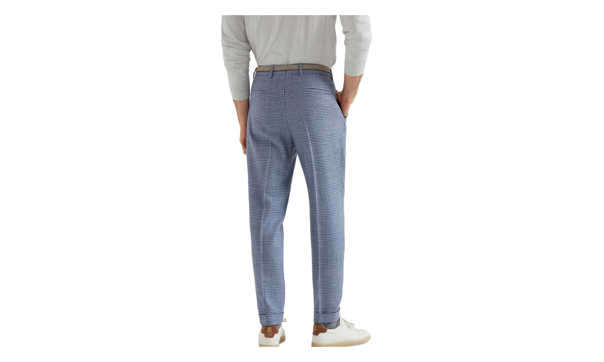 Wool Silk Linen Checked Trousers "Cloud" BRUN2881