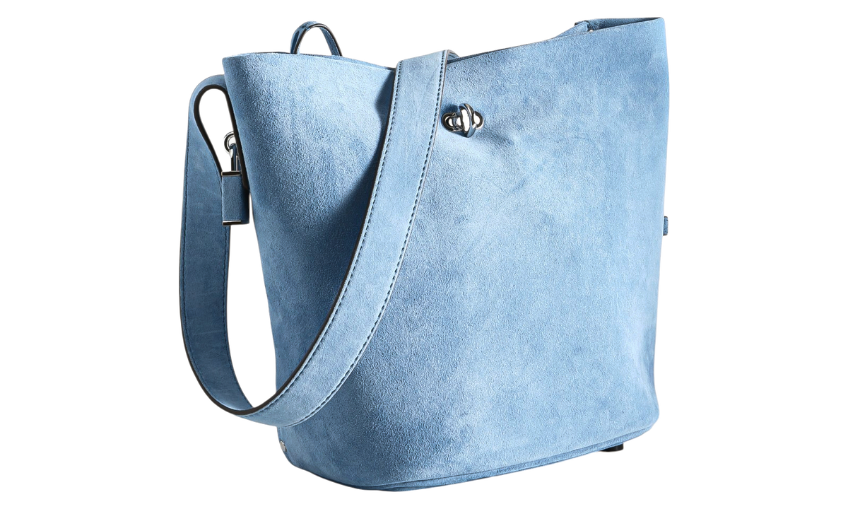 Lock Suede Slim Medium Bucket Bag "Steel Blue" 185822 406