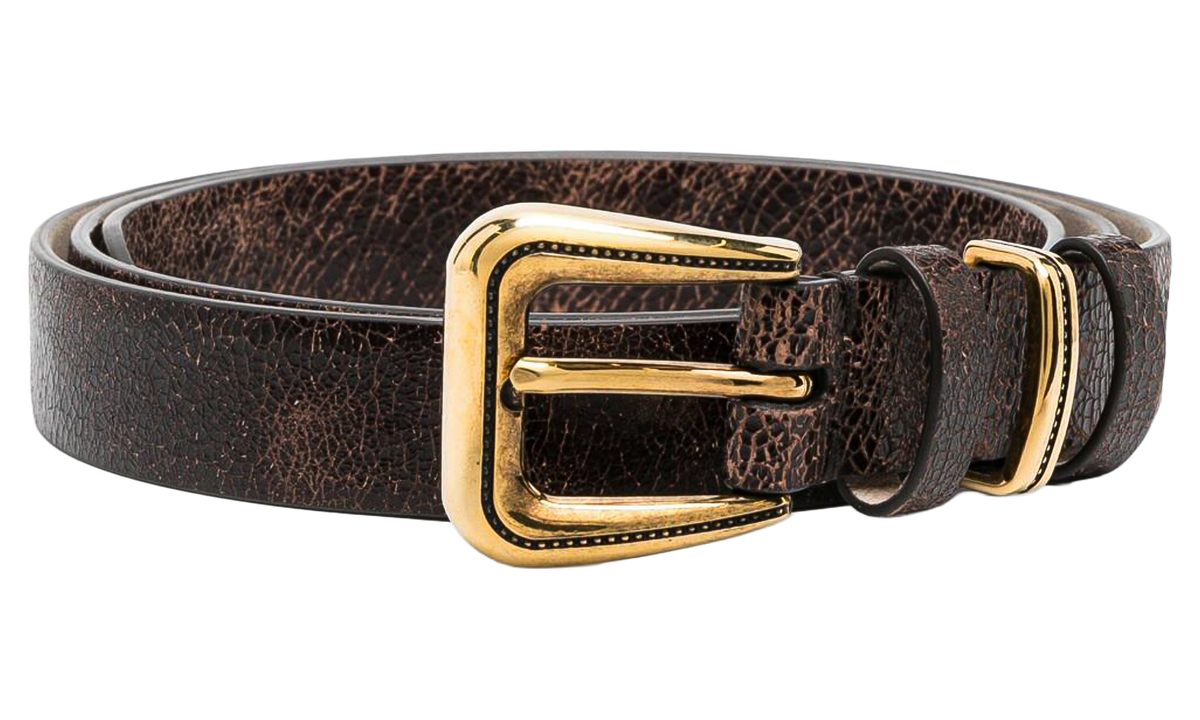 Leather Belt With Gold Buckle WMNS "Brown" BRUN2834