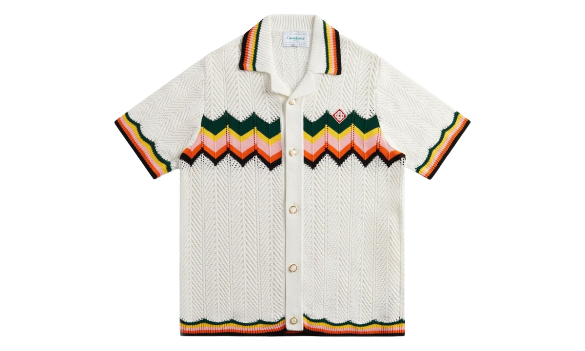 Chevron Lace Knit Short Sleeve Shirt "White / Multicolor" MS24 KW 649 01
