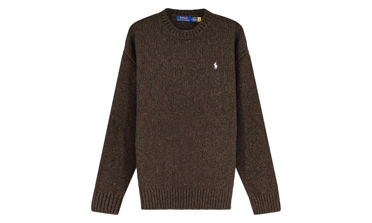 Logo-Embroidered Ribbed-Knit Sweater "Olive Brown Melange" 710B27780001