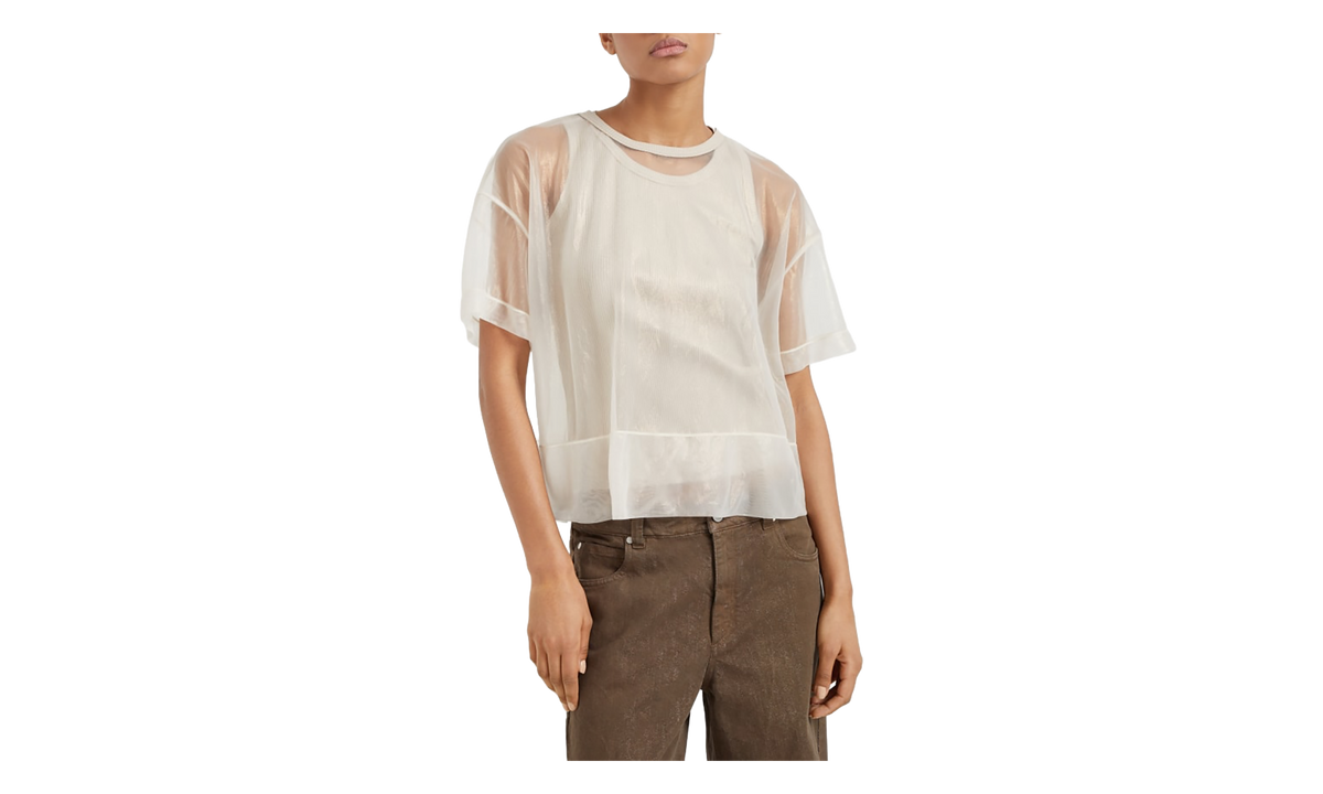 Sheer Overlay Short-Sleeve Shirt WMNS "Beige" BRUN2957