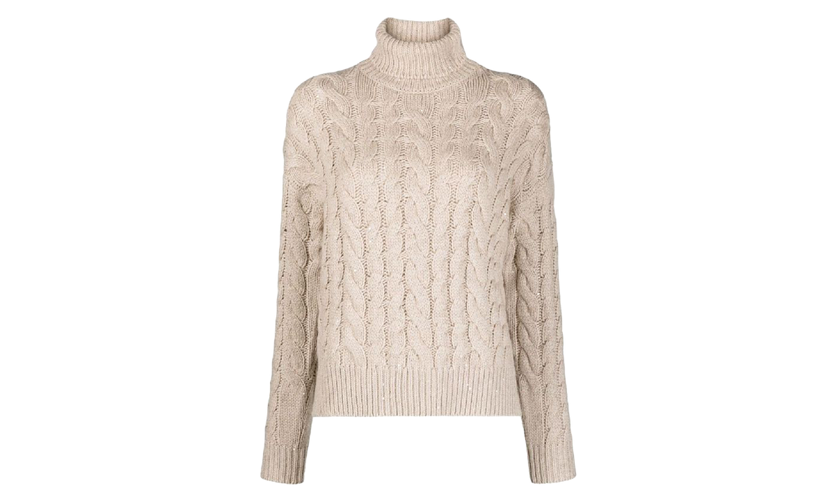 Wool Silk Cable Knit Sweater WMNS "Feather" BRUN2743