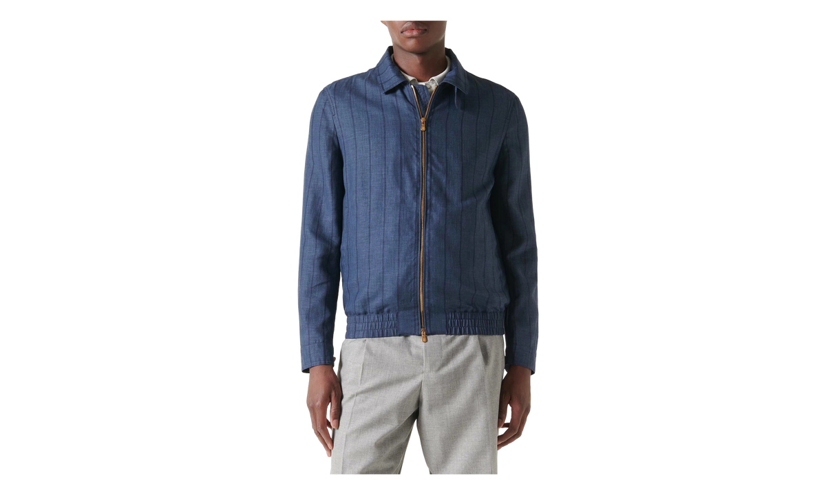 Wool Linen Silk Blend Zip Jacket "Navy" BRUN2992