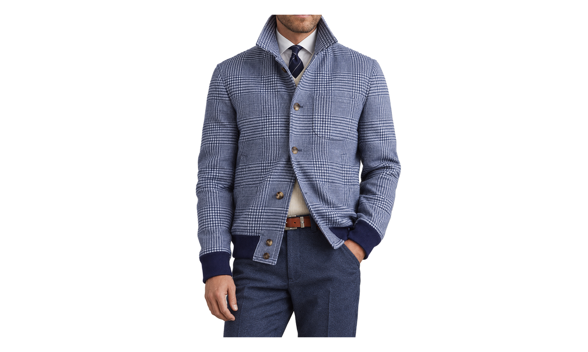 Blue Wool Blend Checked Jacket "Indigo" BRUN3014