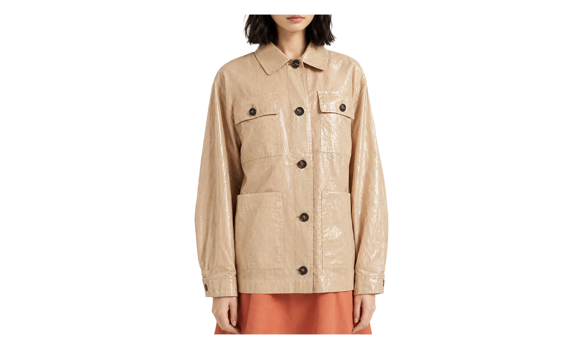 Glossy Button Front Jacket WMNS "Beige" BRUN2780