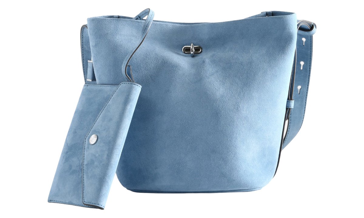 Lock Suede Slim Medium Bucket Bag "Steel Blue" 185822 406