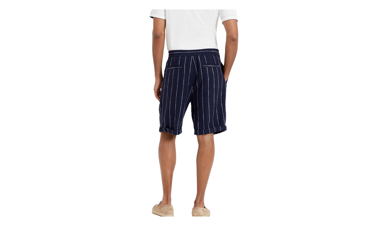 Striped Linen Wool Blend Shorts "Navy" BRUN2946