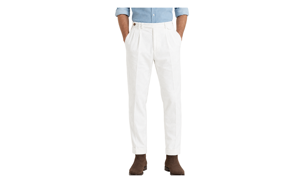 Pleated Cotton Trousers "White" BRUN2695