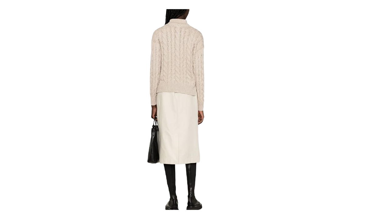 Wool Silk Cable Knit Sweater WMNS "Feather" BRUN2743