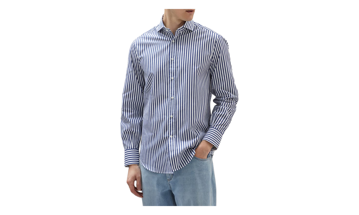 Striped Cotton Shirt "White And Blue" BRUN2893