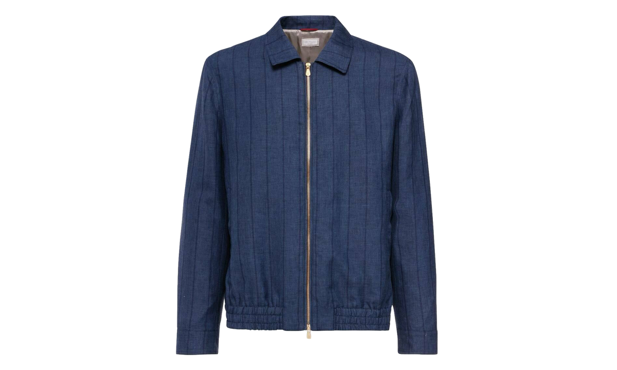 Wool Linen Silk Blend Zip Jacket "Navy" BRUN2992