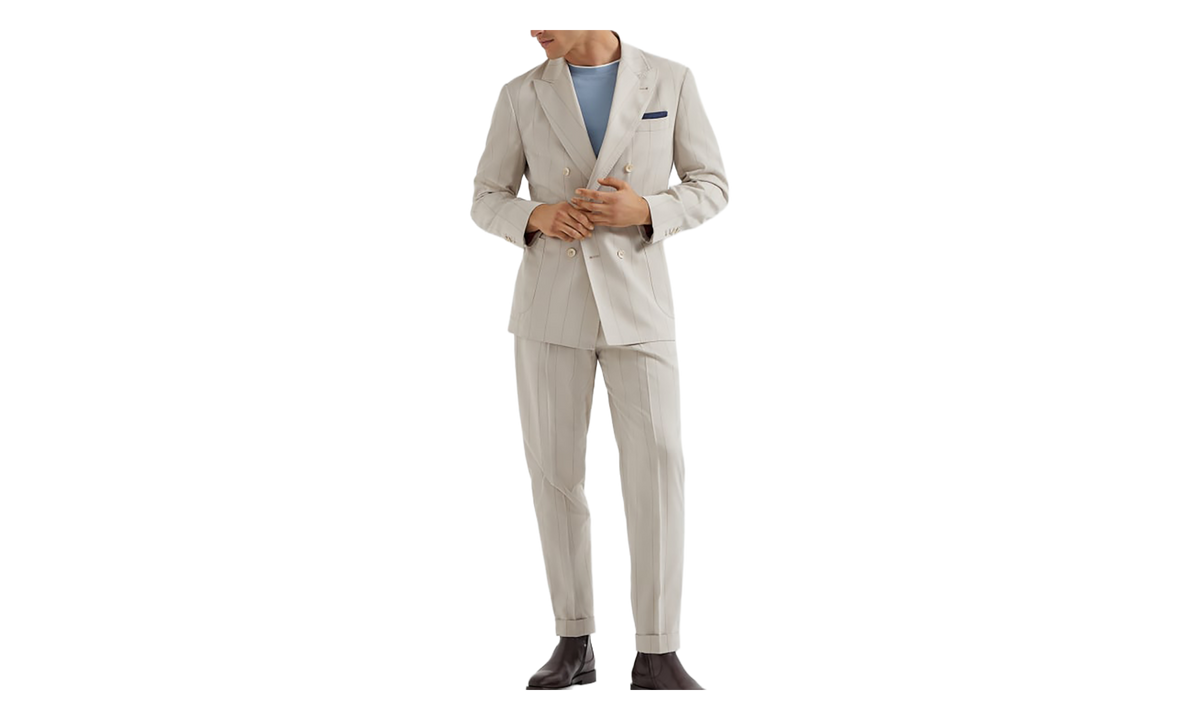 Double-Breasted Pinstripe Silk Suit "Ice" BRUN2883