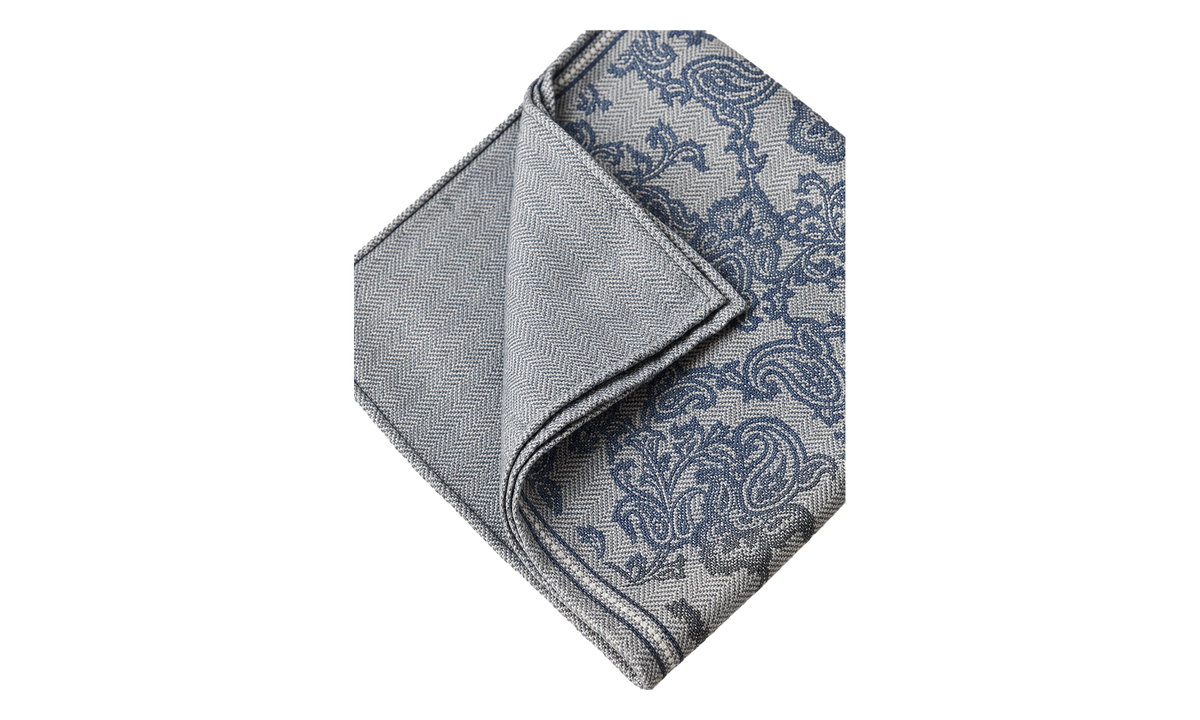 Silk Paisley Pocket Square "Fog" BRUN2685