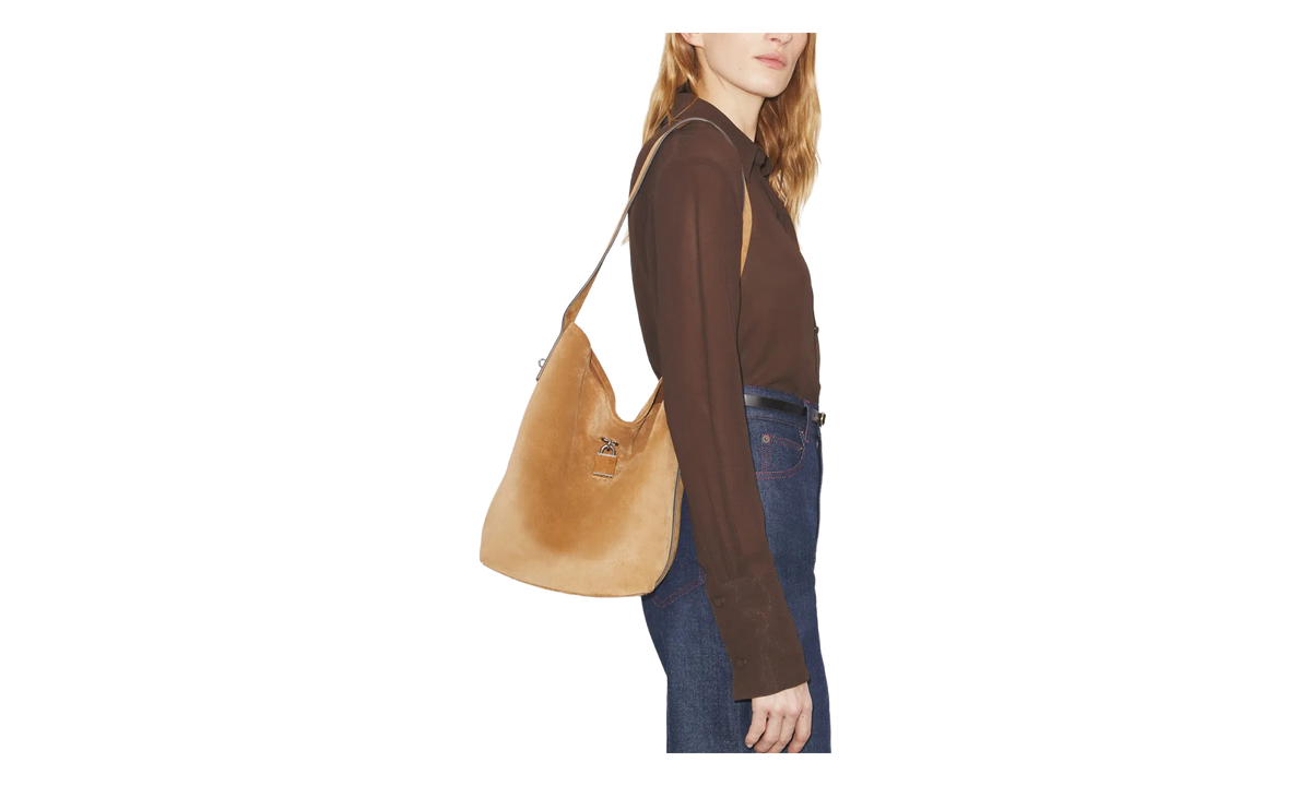 Lock Slim Suede Bucket Bag "Toffee" 178723 200