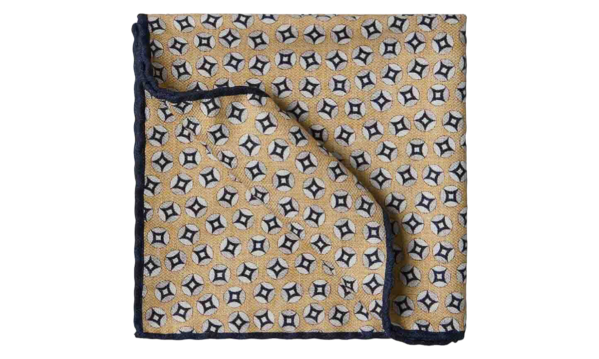 Silk Patterned Pocket Square "Cream Navy" BRUN2990