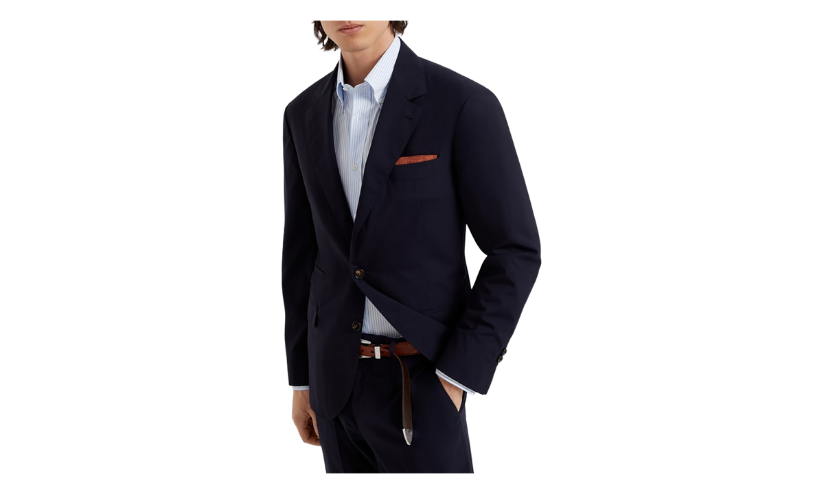Wool Silk Single-Breasted Jacket "Navy" BRUN2914