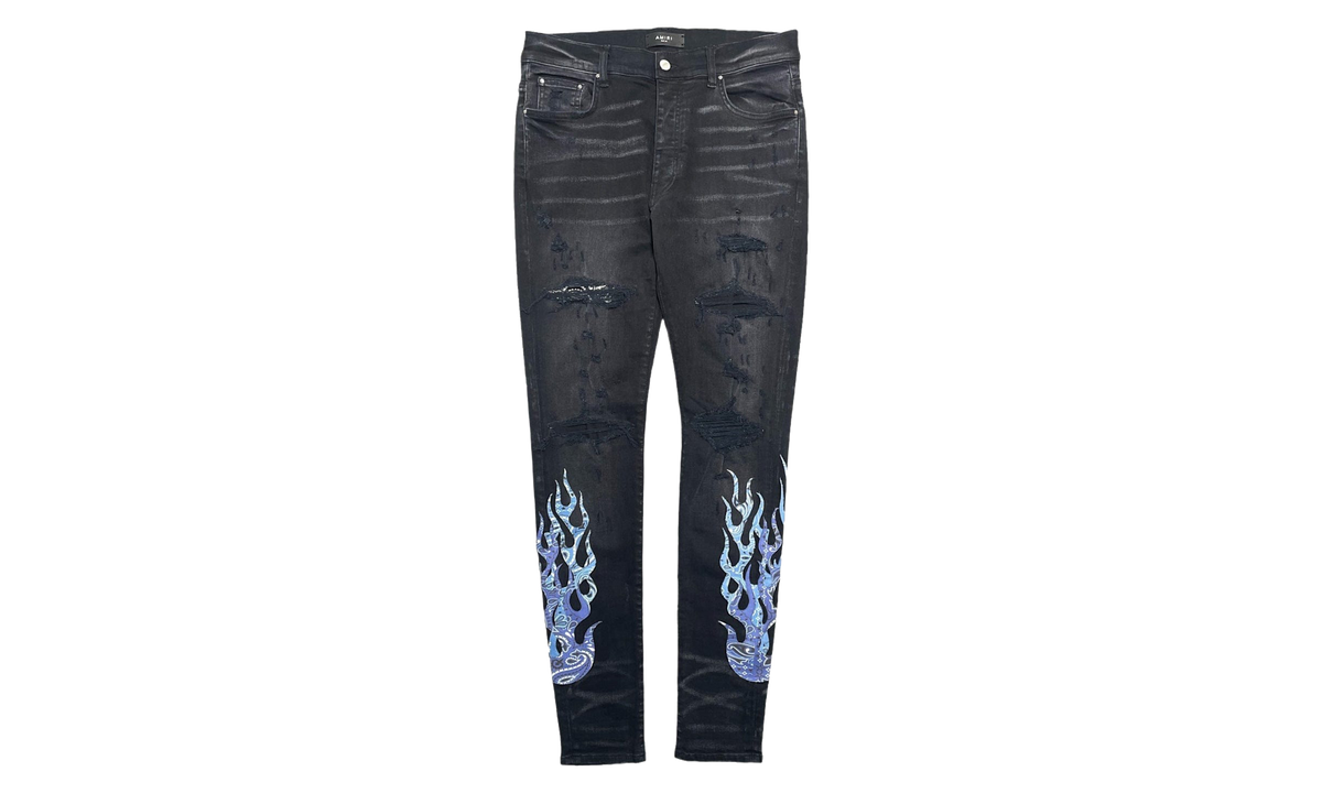 Embroidered Bandana Flame Patch Jeans "Aged Black / Blue" PS22MDS192 028 AGED