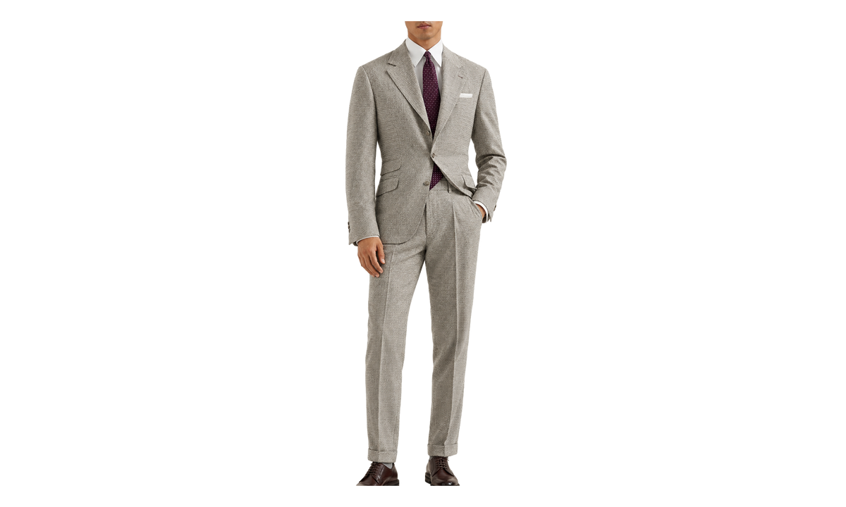 Silk Wool Blend Checked Suit "Cold Brown" BRUN2972