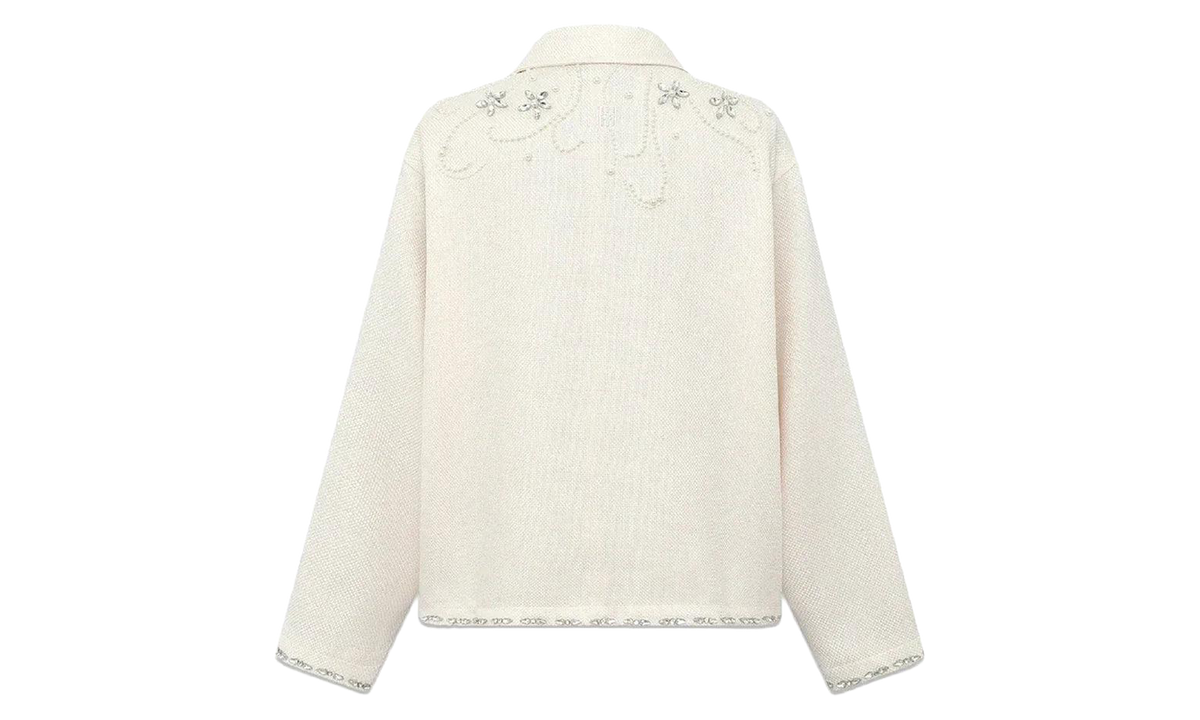 Diamond Embellished Floral Knit Top "White" BORCDEFKTW