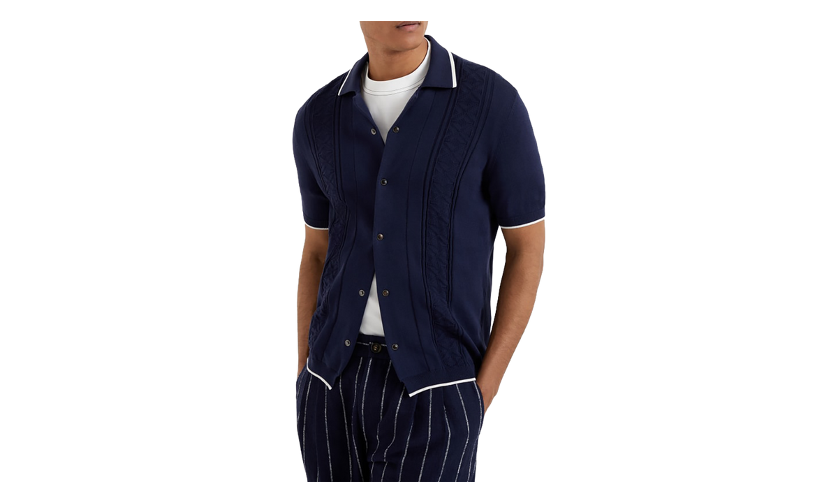 Cotton Short-Sleeve Button Sweater "Navy" BRUN2877