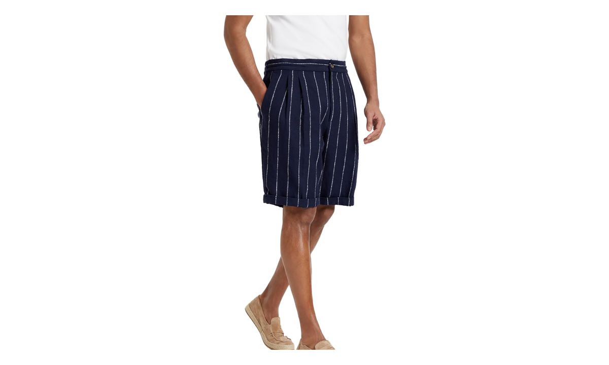 Striped Linen Wool Blend Shorts "Navy" BRUN2946