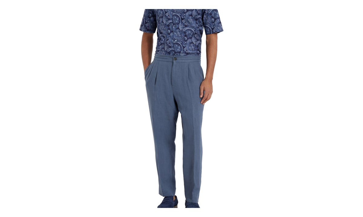 Linen Pleated Trousers "Ocean" BRUN2942