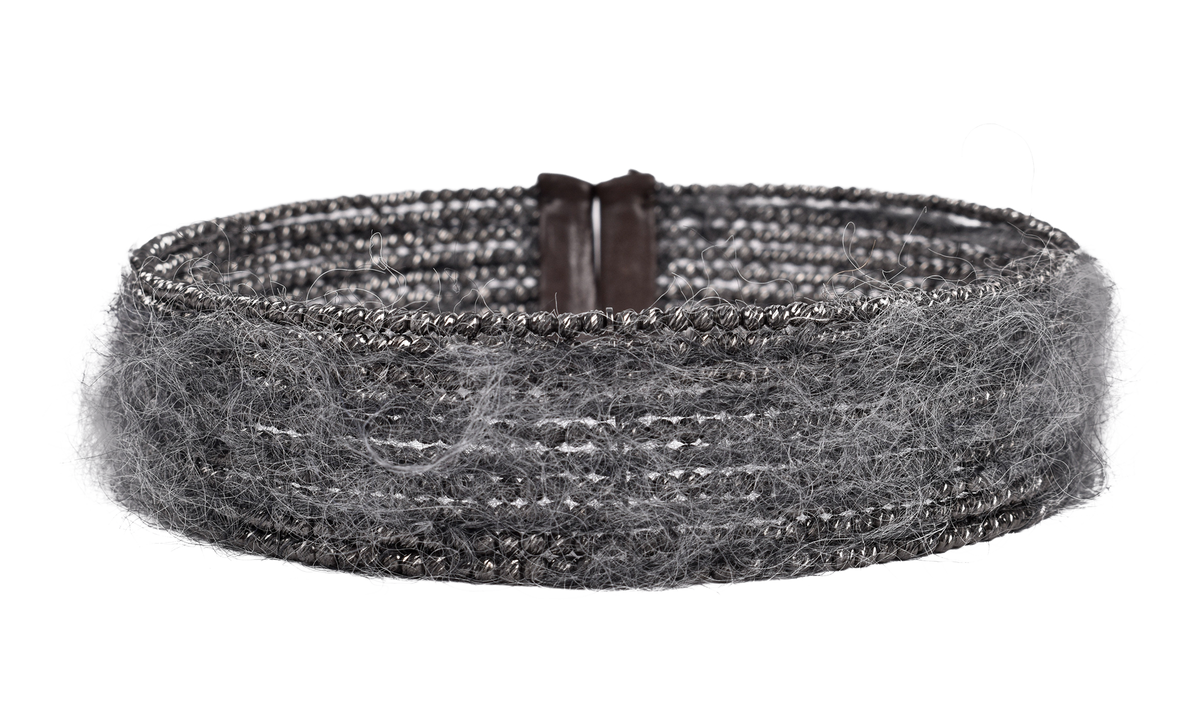 Bead And Wool Choker Necklace WMNS "Gun Powder" BRUN2660