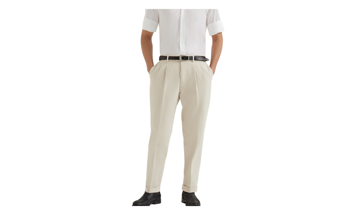 Cotton Pleated Trousers "Off White" BRUN2863