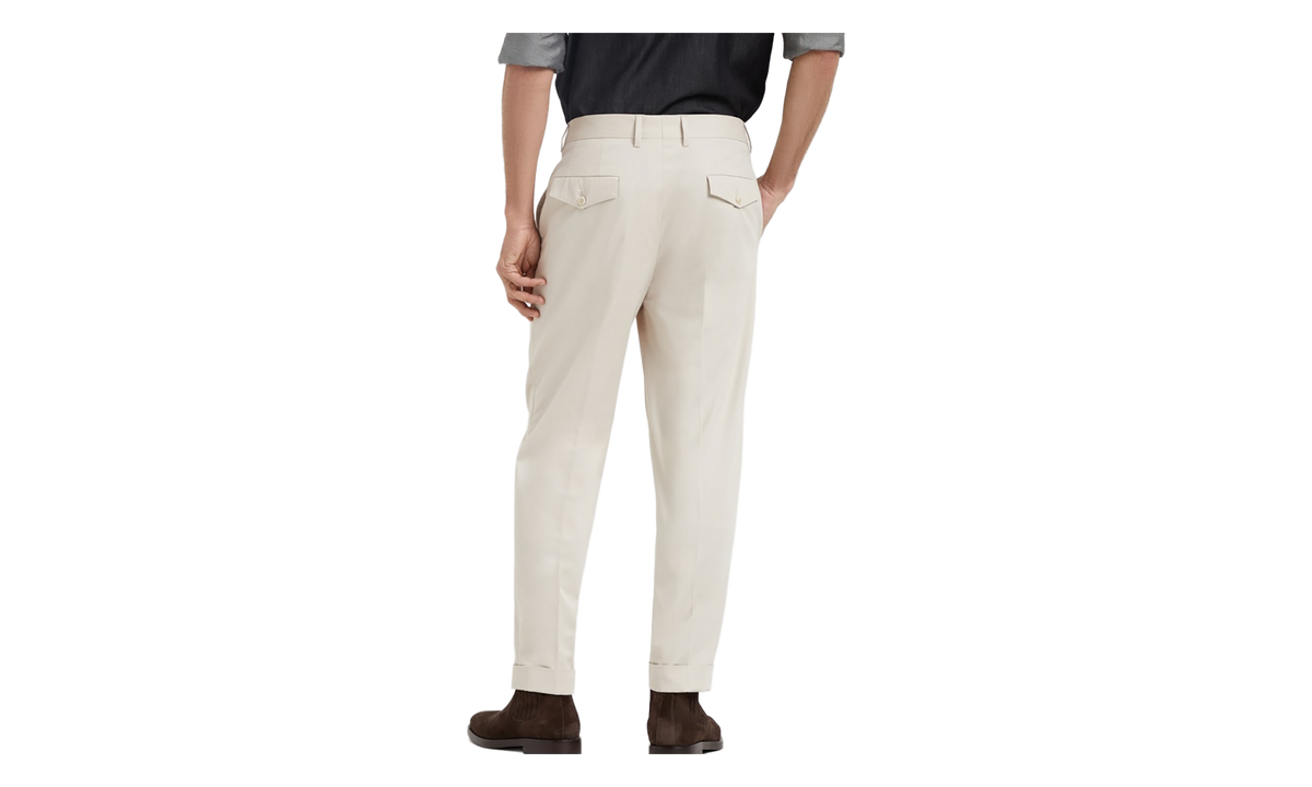 Cotton Wool Blend Pleated Trousers "Flax Seeds" BRUN2919