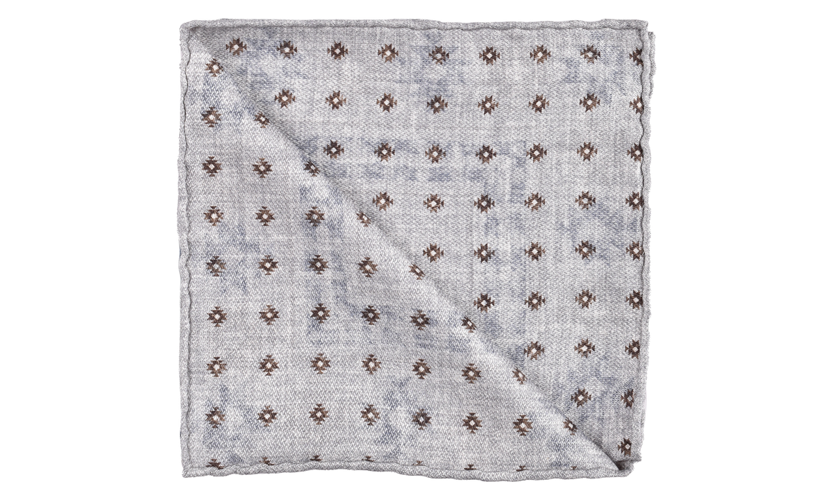 Silk Printed Pocket Square "Light Grey" BRUN2616